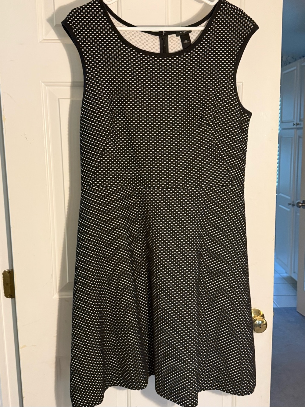 Ann Taylor Black and White Polka Dot Sleeveless Fit-and-Flare Dress